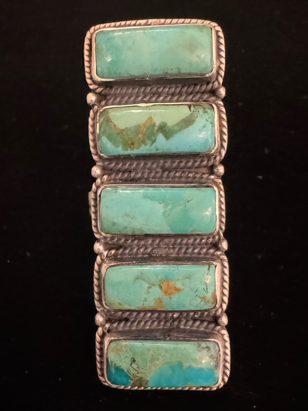 Genuine, Kingman Turquoise Rectangular stunning statement ring. Sterling silver. - Picture 8 of 8
